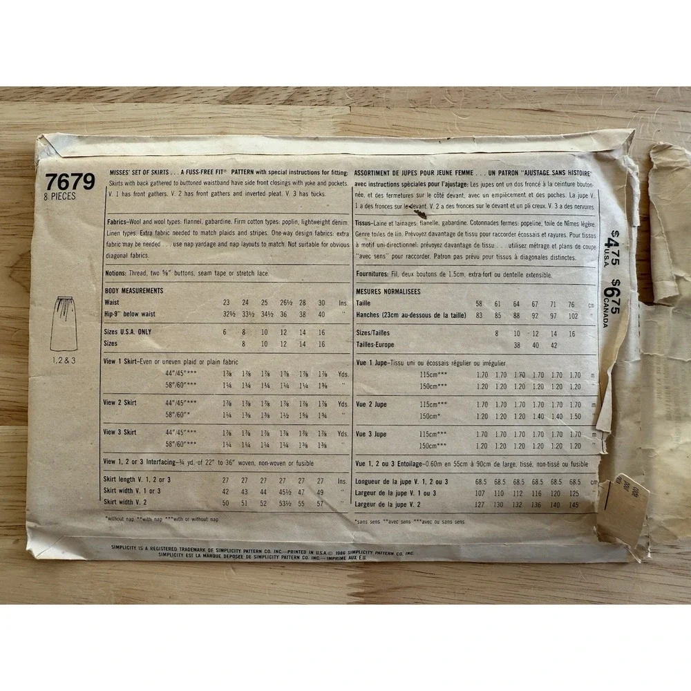 Simplicity Pattern 7679 Misses' Skirts Size 12‎ UNCUT FF